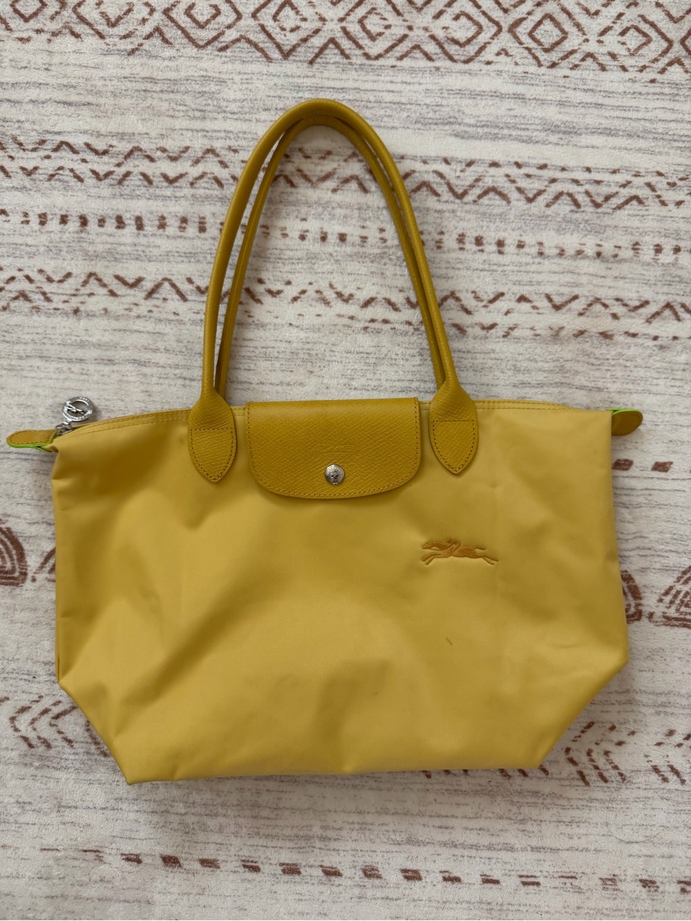 Longchamp Yellow Nylon Tote with Leather Trim